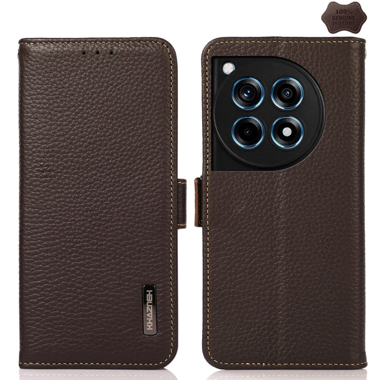 For OnePlus 12R KHAZNEH Side-Magnetic Litchi Genuine Leather RFID Phone Case(Brown) - OnePlus Cases by PMC TechLife | Online Shopping South Africa | PMC TechLife | Buy Now Pay Later Mobicred