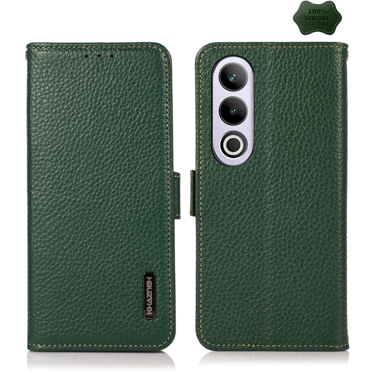 For OnePlus Ace 3V KHAZNEH Side-Magnetic Litchi Genuine Leather RFID Phone Case(Green) - OnePlus Cases by PMC TechLife | Online Shopping South Africa | PMC TechLife | Buy Now Pay Later Mobicred