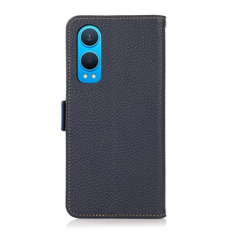 For OnePlus CE4 Lite KHAZNEH Side-Magnetic Litchi Genuine Leather RFID Phone Case(Blue) - OnePlus Cases by PMC TechLife | Online Shopping South Africa | PMC TechLife | Buy Now Pay Later Mobicred