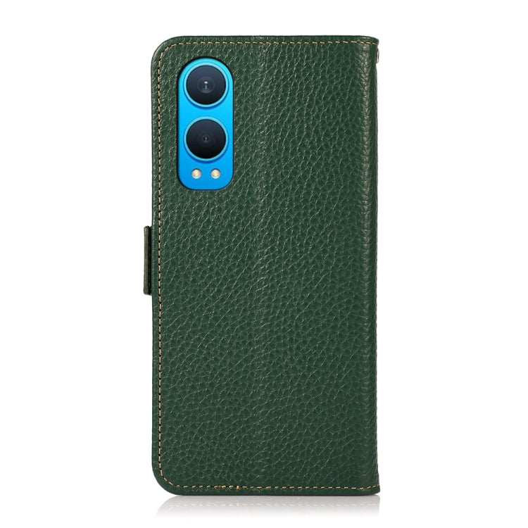 For OnePlus CE4 Lite KHAZNEH Side-Magnetic Litchi Genuine Leather RFID Phone Case(Green) - OnePlus Cases by PMC TechLife | Online Shopping South Africa | PMC TechLife | Buy Now Pay Later Mobicred