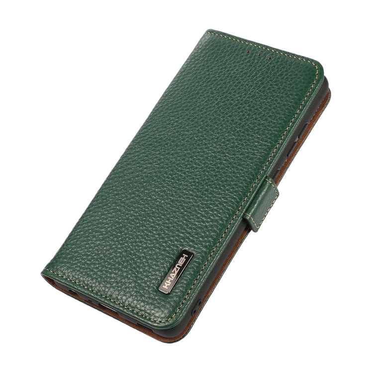 For OnePlus CE4 Lite KHAZNEH Side-Magnetic Litchi Genuine Leather RFID Phone Case(Green) - OnePlus Cases by PMC TechLife | Online Shopping South Africa | PMC TechLife | Buy Now Pay Later Mobicred