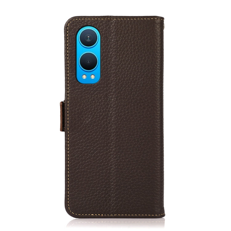 For OnePlus CE4 Lite KHAZNEH Side-Magnetic Litchi Genuine Leather RFID Phone Case(Brown) - OnePlus Cases by PMC TechLife | Online Shopping South Africa | PMC TechLife | Buy Now Pay Later Mobicred