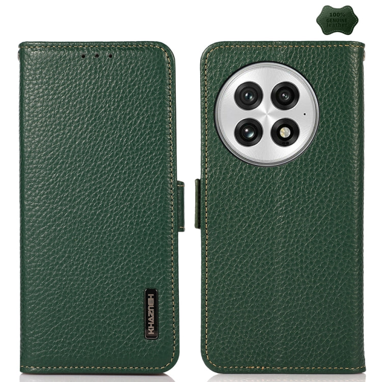 For OnePlus 13 KHAZNEH Side-Magnetic Litchi Genuine Leather RFID Phone Case(Green) - OnePlus Cases by PMC TechLife | Online Shopping South Africa | PMC TechLife | Buy Now Pay Later Mobicred