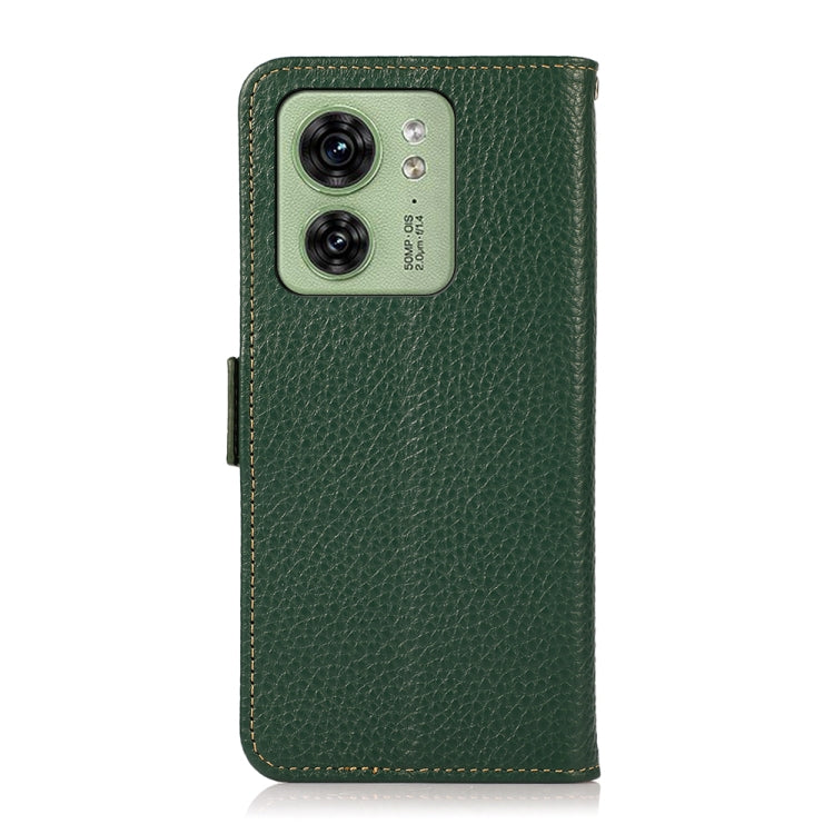 For Motorola Edge 40 KHAZNEH Side-Magnetic Litchi Genuine Leather RFID Phone Case(Green) - Motorola Cases by PMC TechLife | Online Shopping South Africa | PMC TechLife | Buy Now Pay Later Mobicred