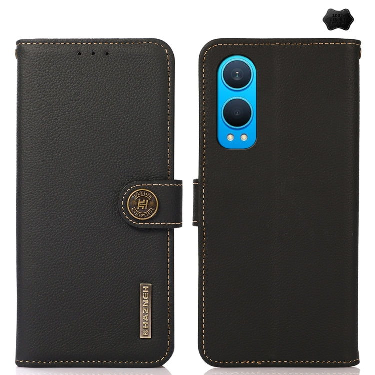 For OnePlus CE4 Lite KHAZNEH Custer Genuine Leather RFID Phone Case(Black) - OnePlus Cases by PMC TechLife | Online Shopping South Africa | PMC TechLife | Buy Now Pay Later Mobicred