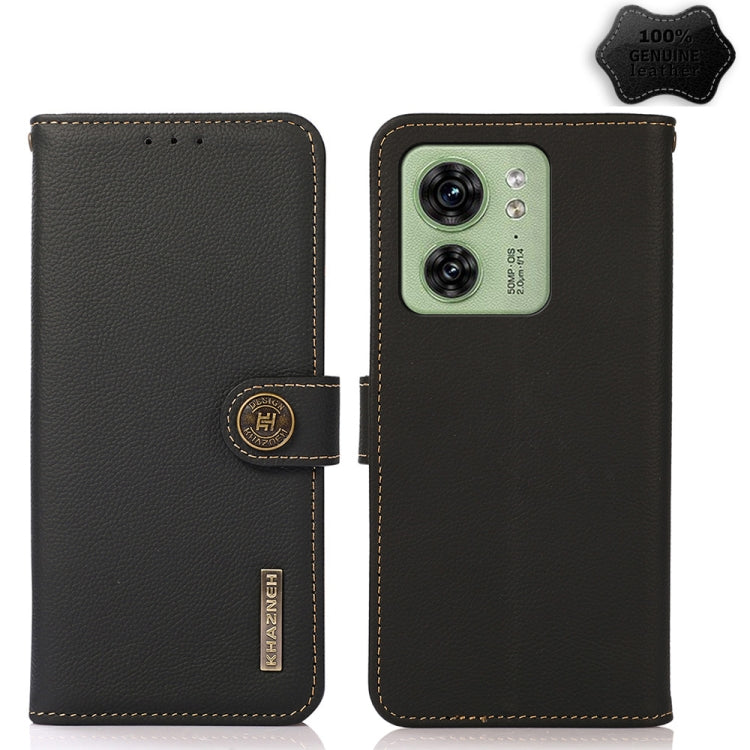 For Motorola Edge 40 KHAZNEH Custer Genuine Leather RFID Phone Case(Black) - Motorola Cases by PMC TechLife | Online Shopping South Africa | PMC TechLife | Buy Now Pay Later Mobicred