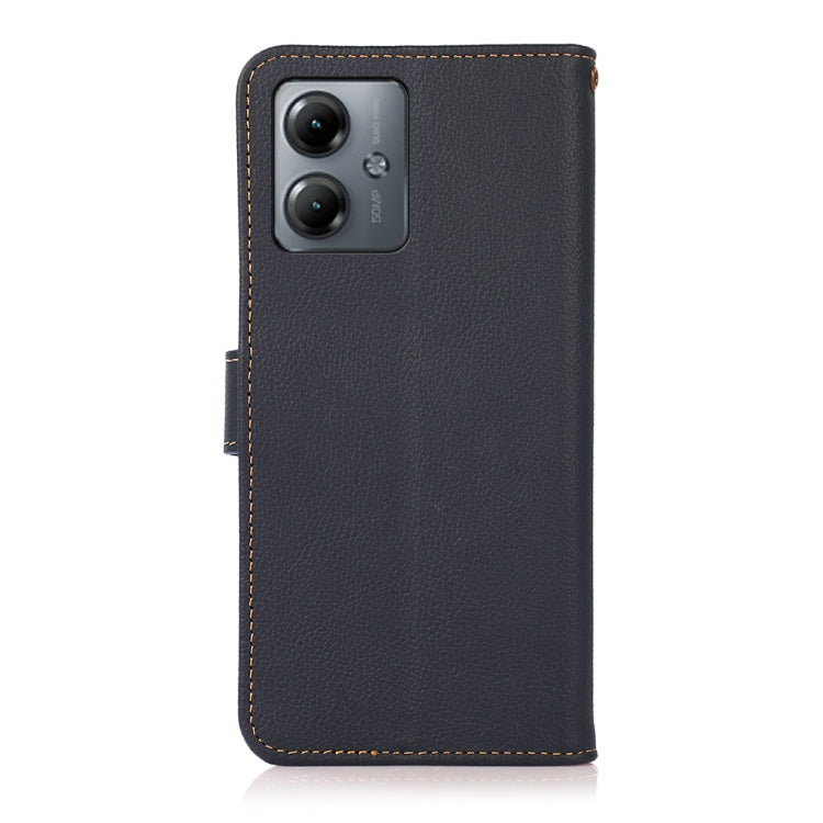For Motorola Moto G14 4G KHAZNEH Custer Genuine Leather RFID Phone Case(Blue) - Motorola Cases by PMC TechLife | Online Shopping South Africa | PMC TechLife | Buy Now Pay Later Mobicred