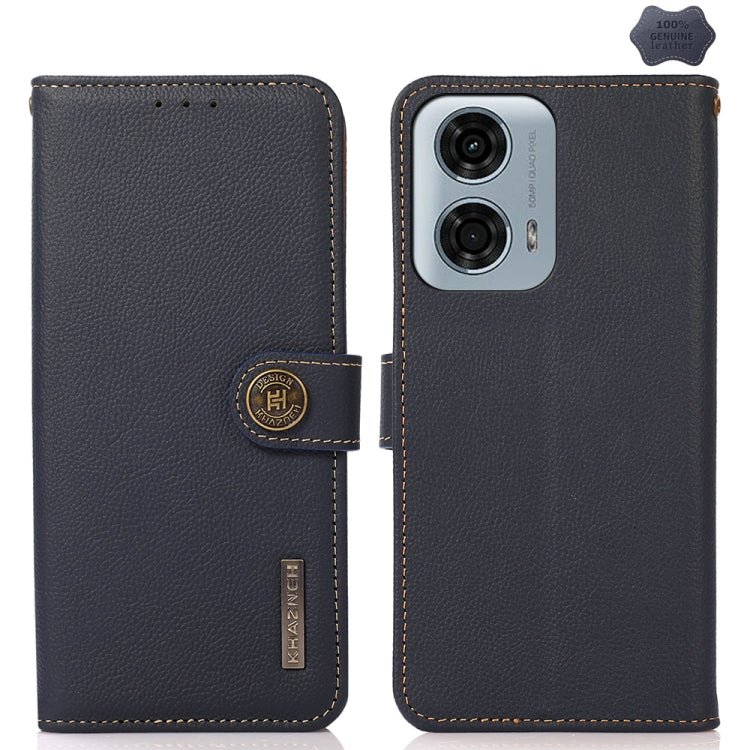 For Motorola Moto G24 KHAZNEH Custer Genuine Leather RFID Phone Case(Blue) - Motorola Cases by PMC TechLife | Online Shopping South Africa | PMC TechLife | Buy Now Pay Later Mobicred