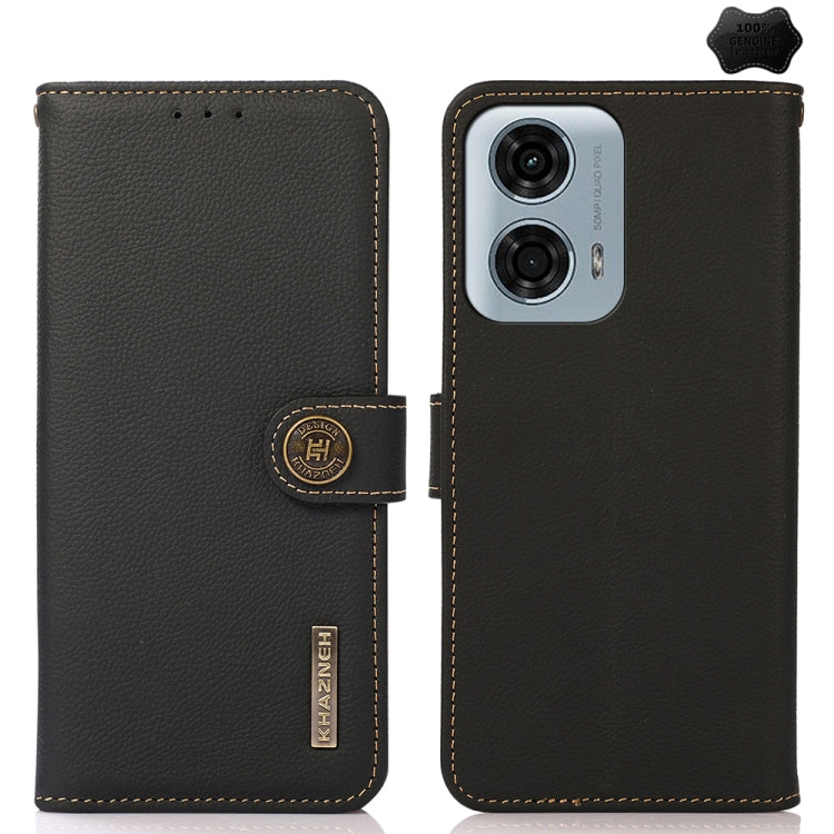 For Motorola Moto G34 KHAZNEH Custer Genuine Leather RFID Phone Case(Black) - Motorola Cases by PMC TechLife | Online Shopping South Africa | PMC TechLife | Buy Now Pay Later Mobicred