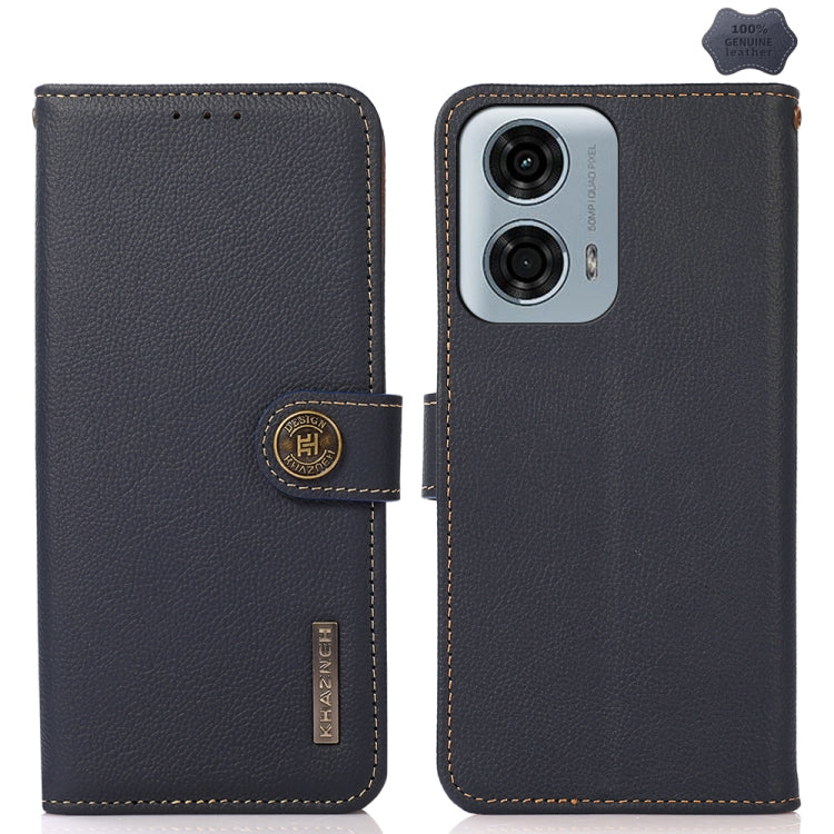 For Motorola Moto G34 KHAZNEH Custer Genuine Leather RFID Phone Case(Blue) - Motorola Cases by PMC TechLife | Online Shopping South Africa | PMC TechLife | Buy Now Pay Later Mobicred