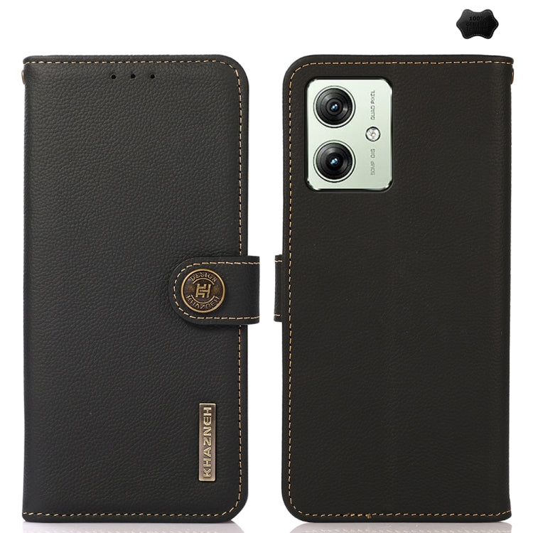 For Motorola Moto G64 5G KHAZNEH Custer Genuine Leather RFID Phone Case(Black) - Motorola Cases by PMC TechLife | Online Shopping South Africa | PMC TechLife | Buy Now Pay Later Mobicred