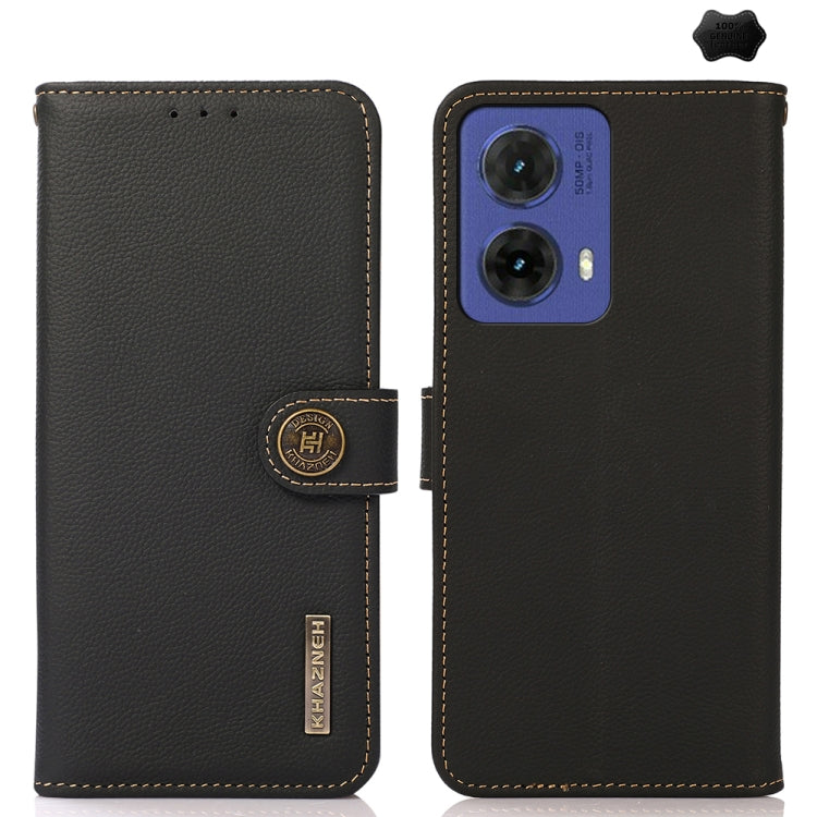 For Motorola Moto G85 KHAZNEH Custer Genuine Leather RFID Phone Case(Black) - Motorola Cases by PMC TechLife | Online Shopping South Africa | PMC TechLife | Buy Now Pay Later Mobicred