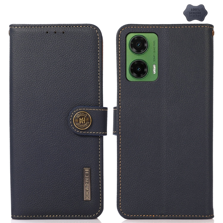 For Motorola Moto G35 KHAZNEH Custer Genuine Leather RFID Phone Case(Blue) - Motorola Cases by PMC TechLife | Online Shopping South Africa | PMC TechLife | Buy Now Pay Later Mobicred