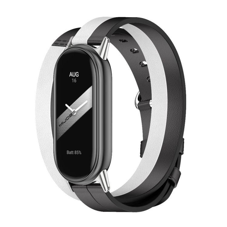 For Xiaomi Mi Band 8 / 9 / 9 NFC Mijobs Double-Loop Leather Watch Band(Black+White+Silver) - free shipping - PMC TechLife - Order now!