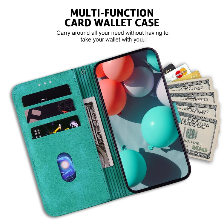 For iPhone 16e Seven-shaped Embossed Leather Phone Case(Green) - iPhone 16e Cases by PMC TechLife | Online Shopping South Africa | PMC TechLife | Buy Now Pay Later Mobicred