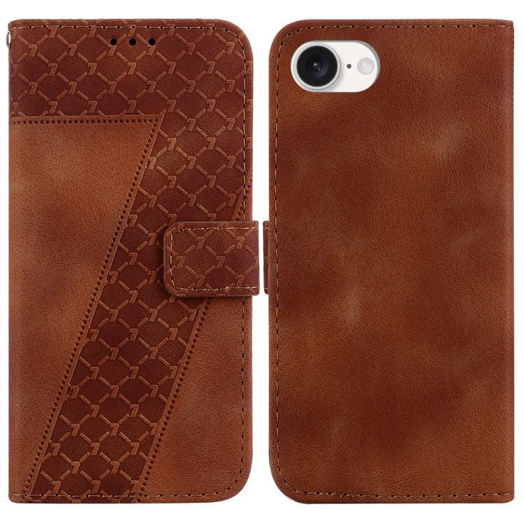 For iPhone 16e Seven-shaped Embossed Leather Phone Case(Brown) - iPhone 16e Cases by PMC TechLife | Online Shopping South Africa | PMC TechLife | Buy Now Pay Later Mobicred
