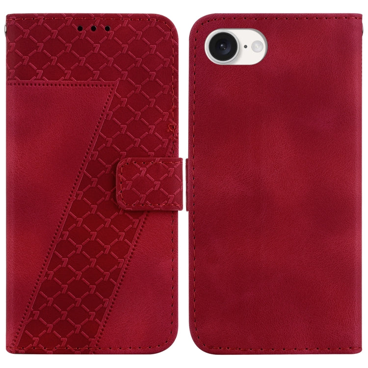 For iPhone SE 2024 Seven-shaped Embossed Leather Phone Case(Red) - More iPhone Cases by PMC Jewellery | Online Shopping South Africa | PMC Jewellery | Buy Now Pay Later Mobicred