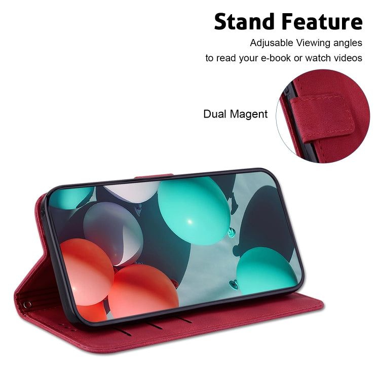 For iPhone 16e Seven-shaped Embossed Leather Phone Case(Red) - iPhone 16e Cases by PMC TechLife | Online Shopping South Africa | PMC TechLife | Buy Now Pay Later Mobicred