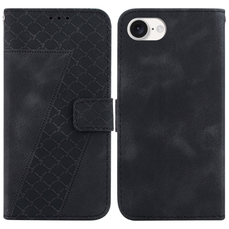 For iPhone 16e Seven-shaped Embossed Leather Phone Case(Black) - iPhone 16e Cases by PMC TechLife | Online Shopping South Africa | PMC TechLife | Buy Now Pay Later Mobicred