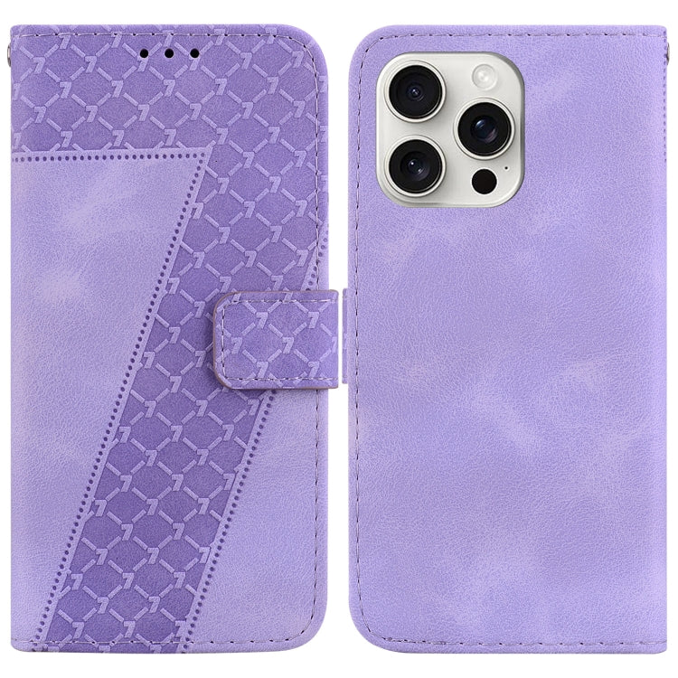 For iPhone 16 Pro Seven-shaped Embossed Leather Phone Case(Purple) - iPhone 16 Pro Cases by PMC Jewellery | Online Shopping South Africa | PMC Jewellery | Buy Now Pay Later Mobicred