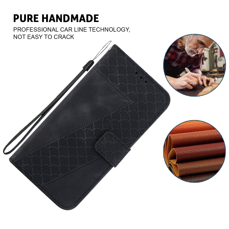 For iPhone 16 Seven-shaped Embossed Leather Phone Case(Black) - iPhone 16 Cases by PMC TechLife | Online Shopping South Africa | PMC TechLife | Buy Now Pay Later Mobicred