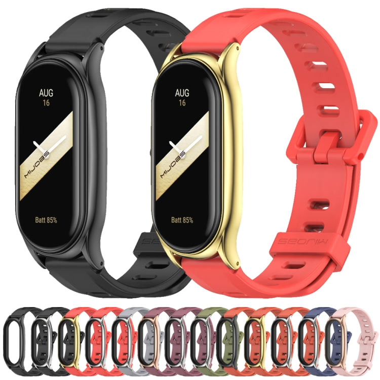 For Xiaomi Mi Band 8 Mijobs Plus Case Flat Hole Silicone Watch Band(Wine Red Silver) - free shipping - PMc TechLife - Order now!