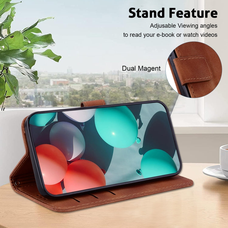 For Google Pixel 9 7-shaped Embossed Leather Phone Case(Brown) - Google Cases by PMC TechLife | Online Shopping South Africa | PMC TechLife | Buy Now Pay Later Mobicred