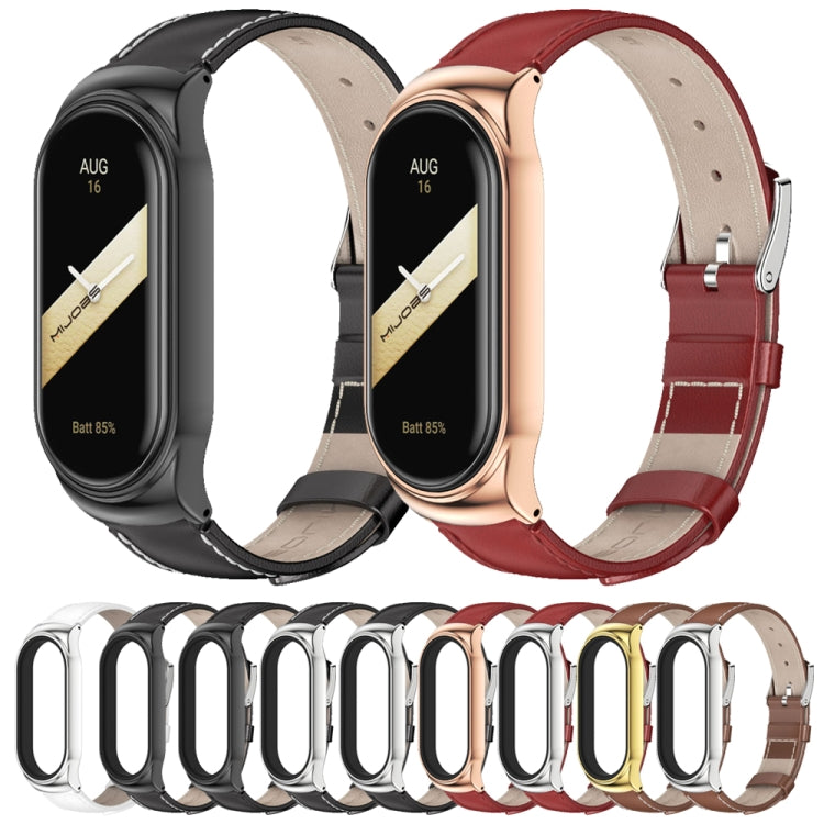 For Xiaomi Mi Band 8 Mijobs CS Case Genuine Leather Top Layer Cowhide Watch Band(White Silver) - free shipping - PMc TechLife - Order now!