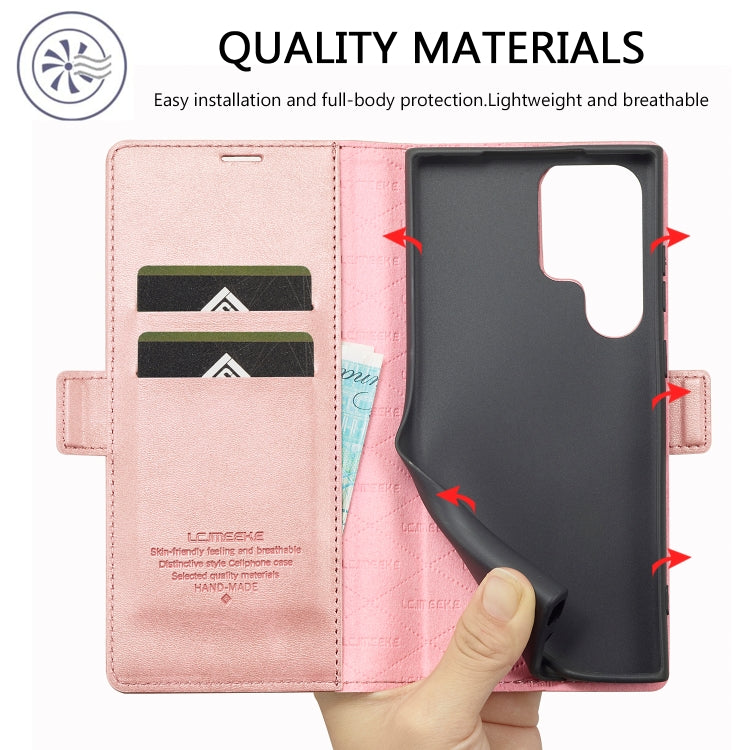 For Samsung Galaxy S24 Ultra 5G LC.IMEEKE Strong Magnetism Microfiber Leather Phone Case(Rose Gold) - Galaxy S24 Ultra 5G Cases by LC.IMEEKE | Online Shopping South Africa | PMC Jewellery | Buy Now Pay Later Mobicred