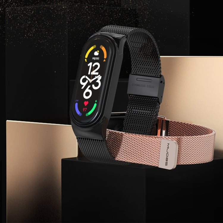 For Xiaomi Mi Band 8 Mijobs CS Case Milan Magnetic Stainless Steel Watch Band(Rose Gold) - Watch Bands by MIJOBS | Online Shopping South Africa | PMC Jewellery