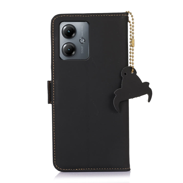 For Motorola Moto G14 4G Genuine Leather Magnetic RFID Leather Phone Case(Black) - Motorola Cases by PMC TechLife | Online Shopping South Africa | PMC TechLife | Buy Now Pay Later Mobicred