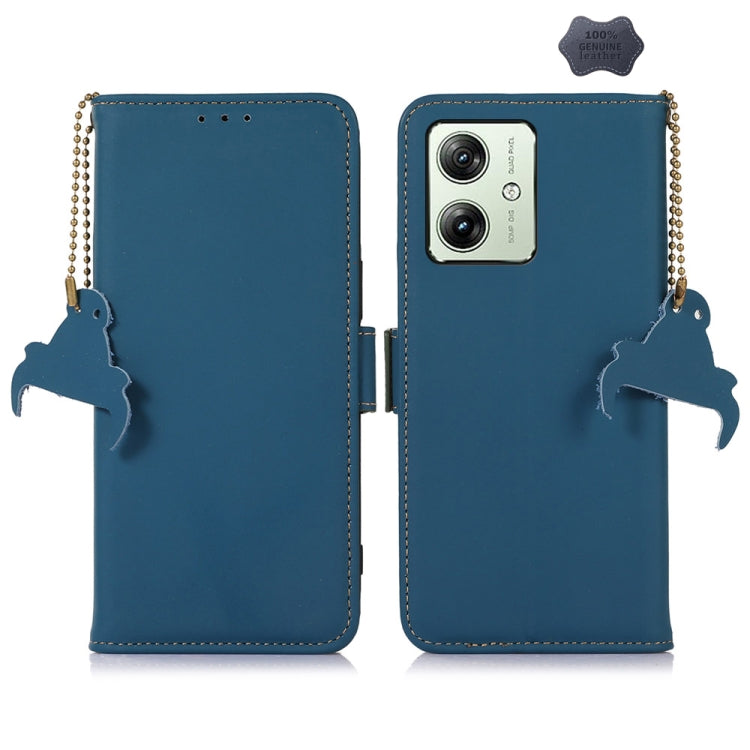 For Motorola Moto G54 5G Genuine Leather Magnetic RFID Leather Phone Case(Blue) - Motorola Cases by PMC TechLife | Online Shopping South Africa | PMC TechLife | Buy Now Pay Later Mobicred