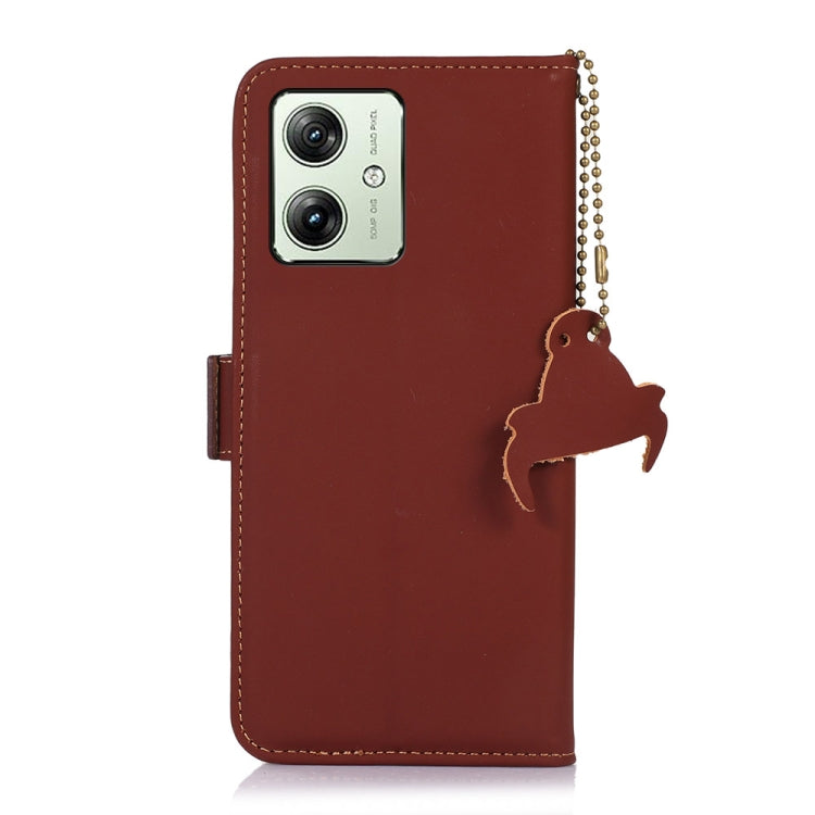 For Motorola Moto G54 5G Genuine Leather Magnetic RFID Leather Phone Case(Coffee) - Motorola Cases by PMC TechLife | Online Shopping South Africa | PMC TechLife | Buy Now Pay Later Mobicred
