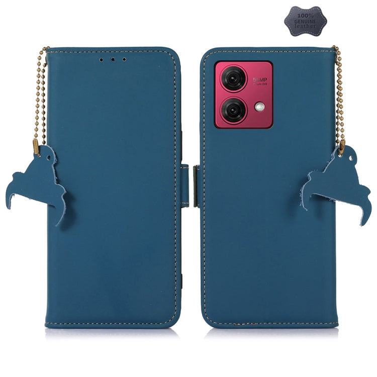 For Motorola Moto G84 5G Genuine Leather Magnetic RFID Leather Phone Case(Blue) - Motorola Cases by PMC TechLife | Online Shopping South Africa | PMC TechLife | Buy Now Pay Later Mobicred