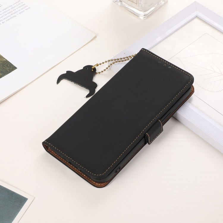 For Motorola Moto G34 Genuine Leather Magnetic RFID Leather Phone Case(Black) - Motorola Cases by PMC TechLife | Online Shopping South Africa | PMC TechLife | Buy Now Pay Later Mobicred