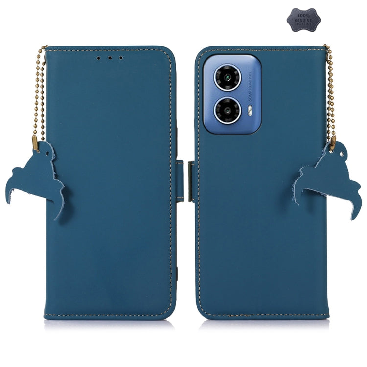 For Motorola Moto G34 Genuine Leather Magnetic RFID Leather Phone Case(Blue) - Motorola Cases by PMC TechLife | Online Shopping South Africa | PMC TechLife | Buy Now Pay Later Mobicred