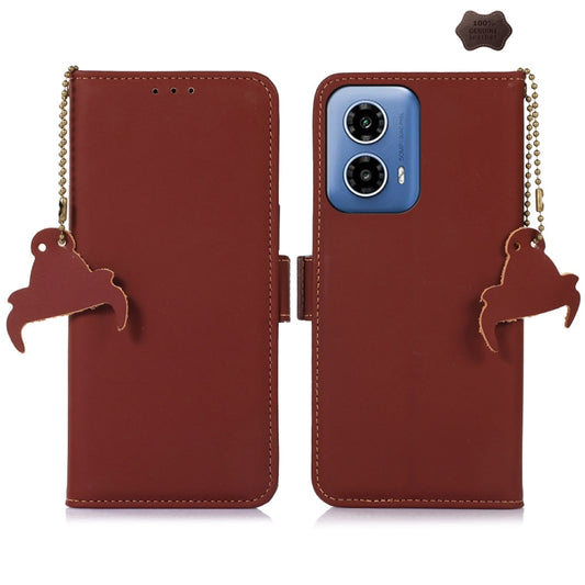 For Motorola Moto G34 Genuine Leather Magnetic RFID Leather Phone Case(Coffee) - Motorola Cases by PMC Jewellery | Online Shopping South Africa | PMC Jewellery | Buy Now Pay Later Mobicred