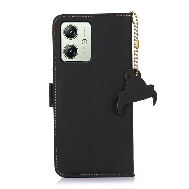 For Motorola Moto G64 5G Genuine Leather Magnetic RFID Leather Phone Case(Black) - Motorola Cases by PMC TechLife | Online Shopping South Africa | PMC TechLife | Buy Now Pay Later Mobicred