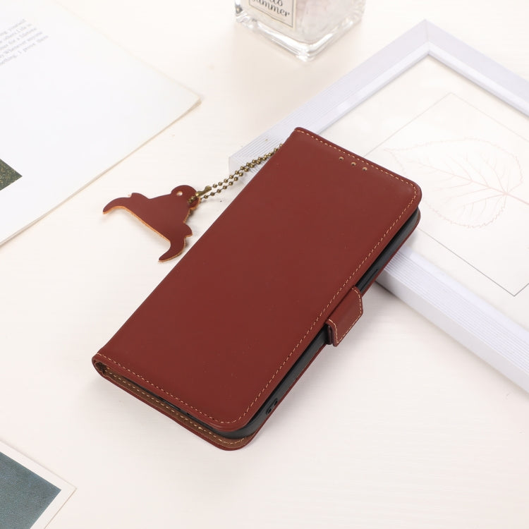 For Motorola Moto G64 5G Genuine Leather Magnetic RFID Leather Phone Case(Coffee) - Motorola Cases by PMC TechLife | Online Shopping South Africa | PMC TechLife | Buy Now Pay Later Mobicred
