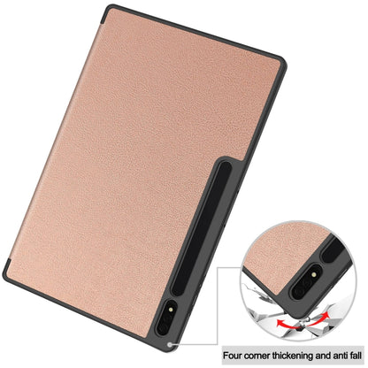 For Samsung Galaxy Tab S10 Ultra / S9 Ultra 3-Fold Pure Color TPU Smart Leather Tablet Case with Pen Slot(Rose Gold) - Galaxy Tab S9 Ultra Cases by PMC Jewellery | Online Shopping South Africa | PMC Jewellery | Buy Now Pay Later Mobicred