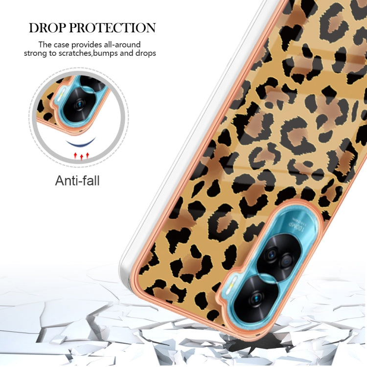 For Honor 90 Lite 5G Electroplating Marble Dual-side IMD Phone Case(Leopard Print) - Honor Cases by PMC TechLife | Online Shopping South Africa | PMC TechLife | Buy Now Pay Later Mobicred
