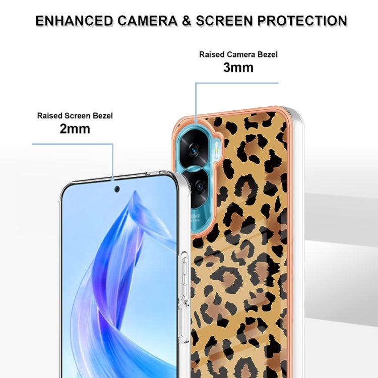 For Honor 90 Lite 5G Electroplating Marble Dual-side IMD Phone Case(Leopard Print) - Honor Cases by PMC TechLife | Online Shopping South Africa | PMC TechLife | Buy Now Pay Later Mobicred