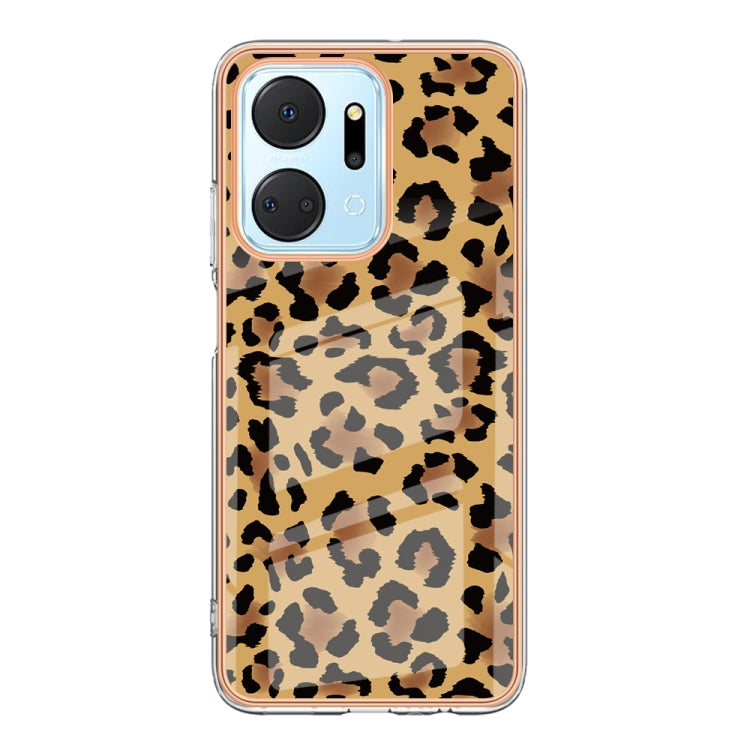 For Honor X7a Electroplating Marble Dual-side IMD Phone Case(Leopard Print) - Honor Cases by PMC TechLife | Online Shopping South Africa | PMC TechLife | Buy Now Pay Later Mobicred