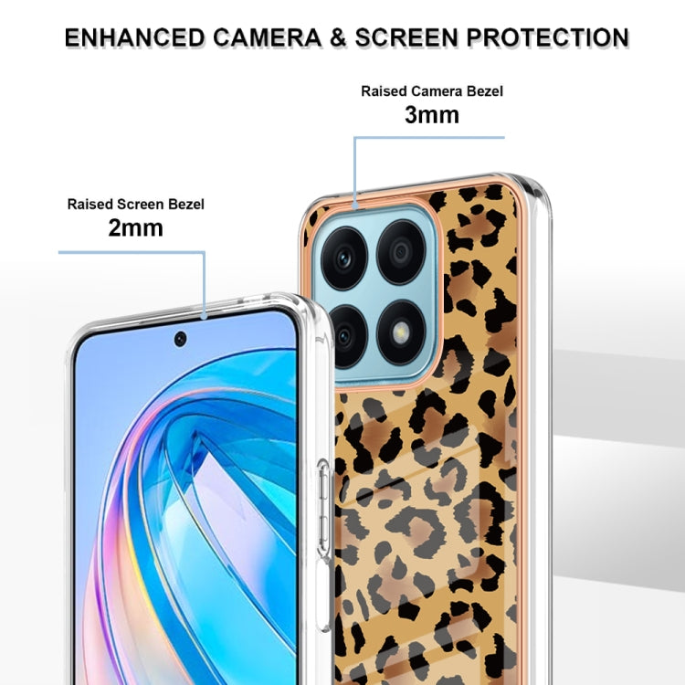 For Honor X8a Electroplating Marble Dual-side IMD Phone Case(Leopard Print) - Honor Cases by PMC TechLife | Online Shopping South Africa | PMC TechLife | Buy Now Pay Later Mobicred