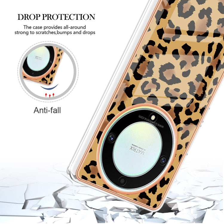 For Honor X9a / Magic5 Lite Electroplating Marble Dual-side IMD Phone Case(Leopard Print) - Honor Cases by PMC Jewellery | Online Shopping South Africa | PMC Jewellery | Buy Now Pay Later Mobicred