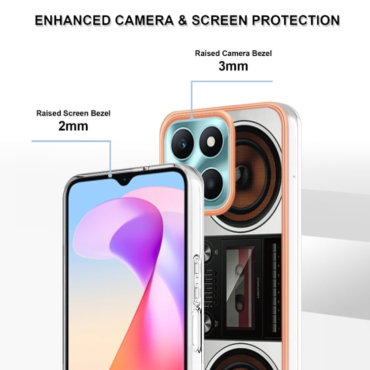 For Honor X6a Electroplating Marble Dual-side IMD Phone Case(Retro Radio) - Honor Cases by PMC TechLife | Online Shopping South Africa | PMC TechLife | Buy Now Pay Later Mobicred