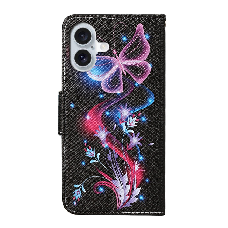 For iPhone 16 3D Colored Drawing Flip Leather Phone Case(Fluorescent Butterfly) - iPhone 16 Cases by PMC Jewellery | Online Shopping South Africa | PMC Jewellery | Buy Now Pay Later Mobicred