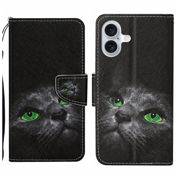For iPhone 16 3D Colored Drawing Flip Leather Phone Case(Black Cat) - iPhone 16 Cases by PMC TechLife | Online Shopping South Africa | PMC TechLife | Buy Now Pay Later Mobicred