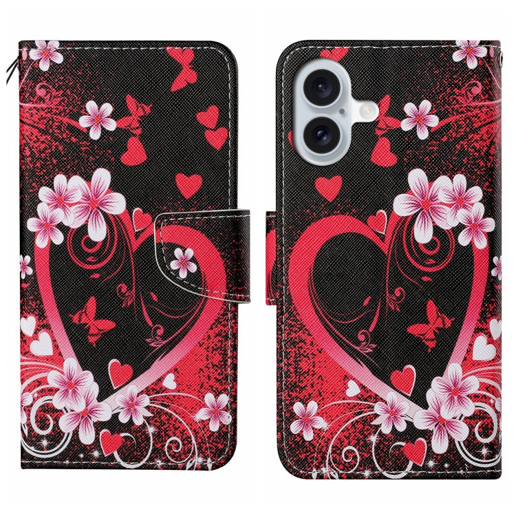 For iPhone 16 3D Colored Drawing Flip Leather Phone Case(Red Heart) - iPhone 16 Cases by PMC TechLife | Online Shopping South Africa | PMC TechLife | Buy Now Pay Later Mobicred