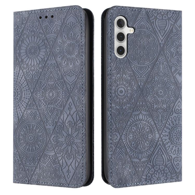 For Samsung Galaxy S24 5G Ethnic Embossed Adsorption Leather Phone Case(Grey) - Galaxy S24 5G Cases by PMC TechLife | Online Shopping South Africa | PMC TechLife